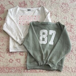 Casual Graphic Sweatshirt Duo - Sage Green & Heather Gray